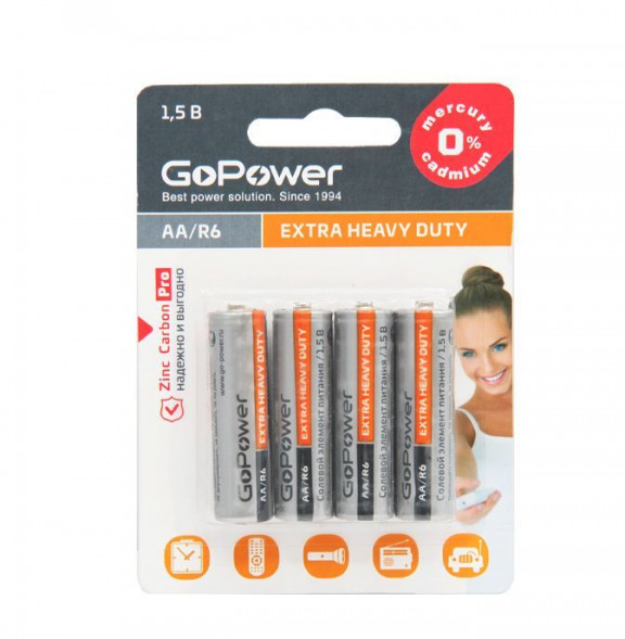 Элементы питания GOPOWER (00-00015594) Extra Heavy Duty AA/ R06