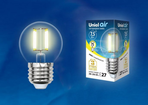 G (Лампы-глобы) UNIEL (UL-00003252) LED-G45-7,5W/WW/E27/CL GLA01TR