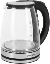 Чайник электрический HYUNDAI Чайник Starwind SKG2114 2л. 1800Вт черный/прозрачный (стекло)