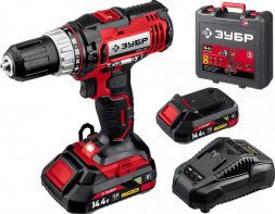 Дрель аккумуляторная ЗУБР ДШЛ-145-22 14.4В, 2 АКБ (2Ач), в кейсе, дрель-шуруповер,Мастер.