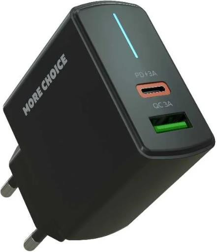 СЗУ MORE CHOICE (4620202551245) NC61a Black - 1USB+1USB-C 3.0A PD 20W+QC3.0 быстрая зарядка для Type-C