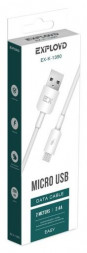 КАБЕЛЬ USB MICRO / MINI EXPLOYD EX-K-1390 Дата-кабель USB - microUSB 2.4A 2.0M круглый силикон белый