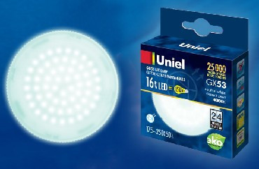 Лампа светодиодная UNIEL (UL-00003725) LED-GX53-16W/NW/GX53/FR PLZ01WH матовая Белый свет 4000K