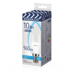Лампа светодиодная ERGOLUX (14545) LED-C35-10W-E14-4K (Эл.лампа светодиодная Свеча 10Вт E14 4500K 220-240В ПРОМО)