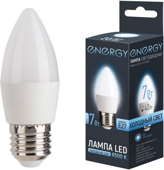 Лампа светодиодная ENERGY LED С37-7-E27-6500 (109300)