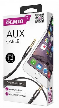 Аудиокабель OLMIO AUX 3.5(M)-3.5(M), 1.2м, черный (38642)