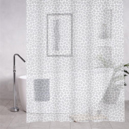 Штора САНАКС 06-05 Штора 3D, камни, белая, матовая, в ванную комнату, с кольцами, PEVA, 180 х 180 см.