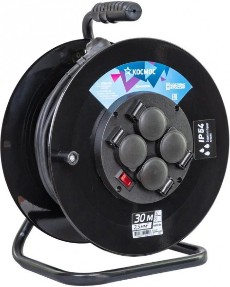 Удлинитель катушка КОСМОС YKKsm30m-4g-Z(2.5)KG черный
