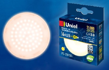Лампа светодиодная UNIEL (UL-00003726) LED-GX53-16W/WW/GX53/FR PLZ01WH матовая Теплый белый свет 3000K