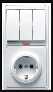 Розетка/выключатеь Кунцево-электро Блок комб,скр,уст,(3кл,выкл,с подсвет,+розетка с з/к) БКВР-054