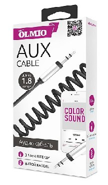 Аудиокабель OLMIO AUX 3.5(M)-3.5(M), 1.8м, витой, черный (38643)