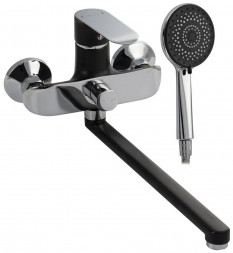 Смеситель для ванны GFMARK 5570 Смеситель в ванную, шаровый, длинный излив, с дивертором на корпусе, комбинированный, с чёрной эмалью