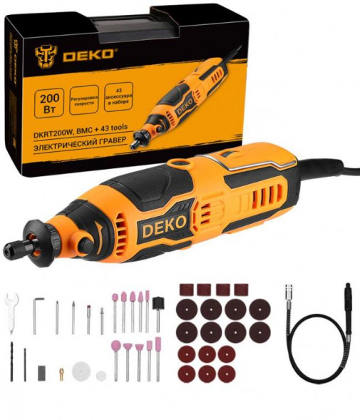 Электрический гравер DEKO DKRT200W в кейсе, с регулировкой скорости, 200 Вт, + набор аксессуаров 43 083-1066