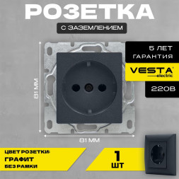 Розетка VESTA-ELECTRIC (FRZ00020106GRA) Roma ,графит