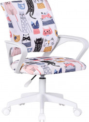 Кресло DEFENDER (64815) Fiesta белый+принт Коты,ткань,класс1