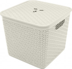 Корзина KEEPLEX KL130511048 Rattan для хранения со съемной крышкой 21л квадратная 30х30х28см белое облако