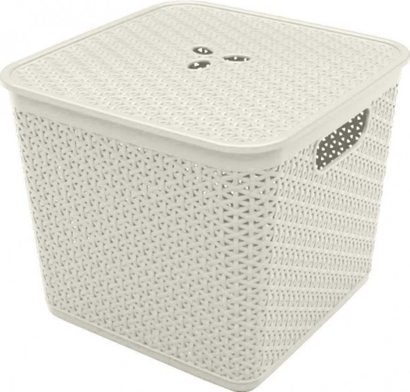 Корзина KEEPLEX KL130511048 Rattan для хранения со съемной крышкой 21л квадратная 30х30х28см белое облако
