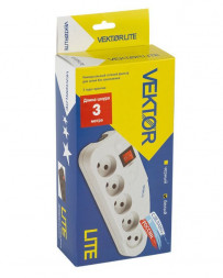 Удлинитель VEKTOR LITE, 5 роз. б/з, 5м (белый) (002697)