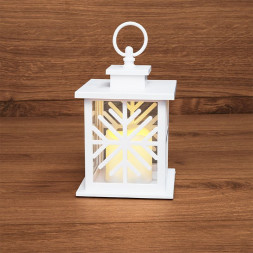 NEON-NIGHT (513-043) Декоративный фонарь со свечкой, белый со снежинкой, 12х12х18 см, цвет Теплый