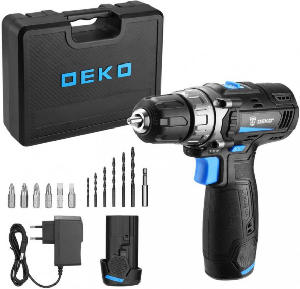 Аккумуляторная дрель-шуруповерт DEKO DKCD12V PRO в кейсе + оснастка 13 шт, 12В, 2х2.0Ач 083-1007