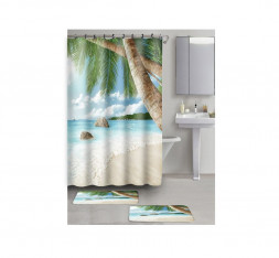 Набор ковриков для ванной и туалета РЫЖИЙ КОТ Набор для ванной комнаты из 2-х предметов: коврик 45*68 см, занавеска 180*160 см (102989)