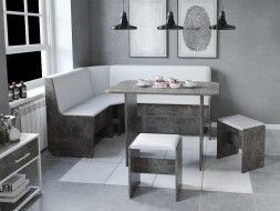 Кухонный уголок BONMEBEL Том Кухонный уголок ателье темный/КЗ белый (2 кор.)