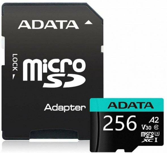 A-DATA Карта памяти microSDXC UHS-I U3 Premier Pro 256 ГБ, 100 МБ/с, Class 10, AUSDX256GUI3V30SA2-RA1, 1 шт., переходник SD