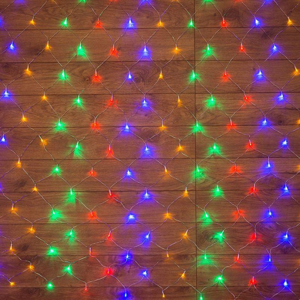 Гирлянда NEON-NIGHT (215-109) СЕТЬ 1,5х1,5 м, прозрачный ПВХ, 96 LED мультиколор, IP20, с контроллером, не соединяется