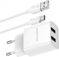 СЗУ BOROFONE (6931474739209) BA53Aa White СЗУ 2USB 2.1A