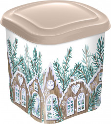 Емкость для сыпучих продуктов HOMVER Hовый год 1,8л с декором (бежевый) 222106727/03
