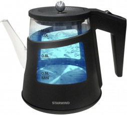 STARWIND Чайник электрический SKG2113, 1000Вт, черный и прозрачный