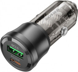 АЗУ BOROFONE (6941991106965) BZ25 1USB+1Type-C 3.0A PD38W , Transparent Black