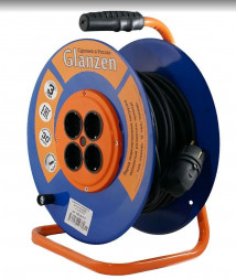 Удлинители GLANZEN EB-30-011, на катушке, с/з, 4 роз - 30м