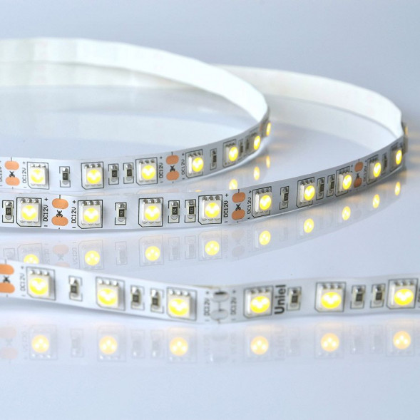 Светодиодная лента UNIEL (UL-00004374) ULS-M25-5050-60LED/m-10mm-IP20-DC12V-14,4W/m-5M-3000K PROFI катушка в герметичной упаковке