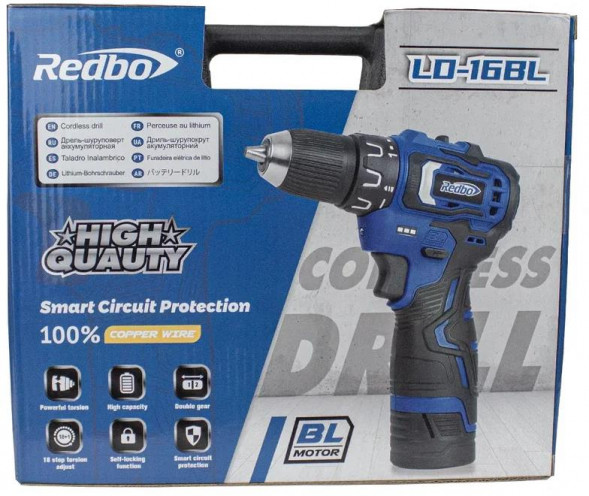 REDBO LD-16BL Акк. Дрель (шуруповерт) бесщеточная (16В., 40Н.м.)