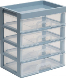 Органайзер VIOLET для мелочей 4 ящика (серо-синий/прозрачный) 340449