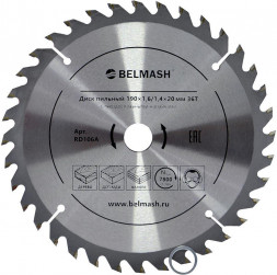 Диск пильный BELMASH Диск пильный 190?1,6/1,4?20/16 36Т