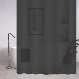 Штора САНАКС 06-13 Штора для ванной комнаты, ЧЕРНАЯ матовая, рельефная, с кольцами, 180 х180 см, PEVA