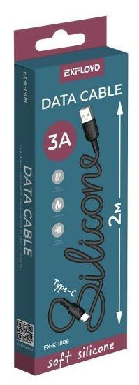 Кабель EXPLOYD (EX-K-1508) USB - TYPE-C/круглый/силикон/чёрный/2М/3A