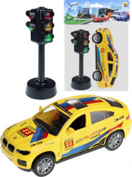 Игрушка РЫЖИЙ КОТ Машинка в наборе со светофором. Открывающиеся двери 16.5х5х21см ( Арт. И-8793)