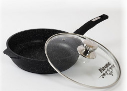 Сковорода МЕЧТА С24802 Гранит black 24см с несъемной ручкой и стекл. крышкой