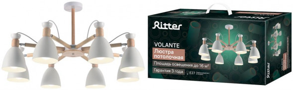 Люстра потолочная RITTER 52596 7 VOLANTE 8хЕ27 белый/дерево