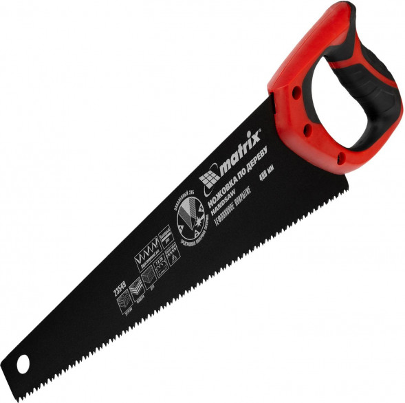 Ножовка MATRIX Ножовка по дереву, 400 мм, 7-8 TPI, зуб-3D, каленый зуб, тефлоновое покрытие полотна, двухкомпонентная рукоятка 23549