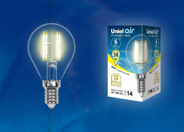 Лампочки светодиодные UNIEL (UL-00002201) LED-G45-6W/WW/E14/CL GLA01TR