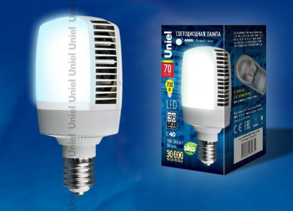 ЛАМПЫ СВЕТОДИОДНЫЕ (ЦОКОЛЬ - E27, Е40) UNIEL (UL-00001813) LED-M105-70W/NW/E40/FR ALV02WH