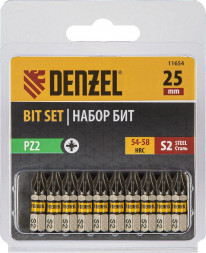Набор бит DENZEL Набор бит PZ2х25, сталь S2, шестигранный профиль, 10 шт. 11654
