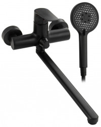 Смеситель в ванную MAGNUS 8770 Смеситель в ванную длинный излив, чёрного цвета, шаровый, с дивертором на корпусе 8770