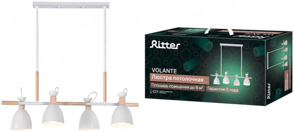 Люстра потолочная RITTER 52501 1 VOLANTE 4хЕ27 белый/дерево