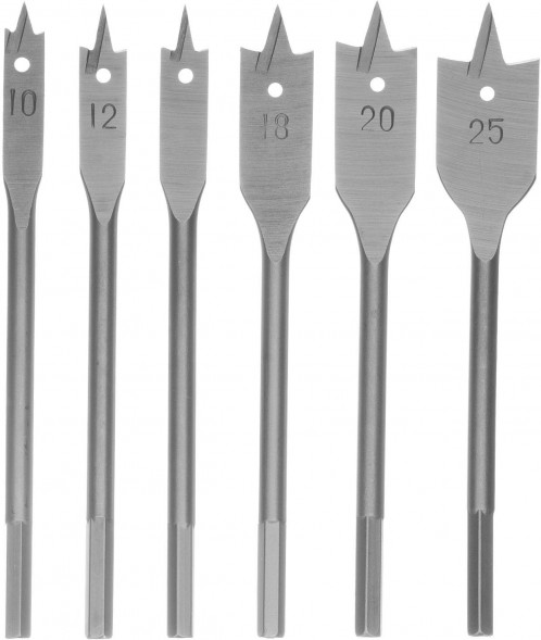 Набор сверл СИБРТЕХ Набор сверл перовых по дереву, 10-12-16-18-20-25 мм, 6 шт, шестигранный хвостовик 704155