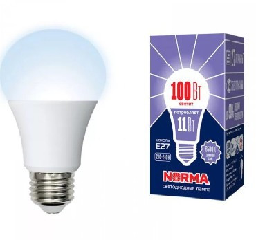 Лампа светодиодная VOLPE (UL-00003785) LED-A60-11W/DW/E27/FR/NR Форма A матовая Серия Norma 6500K